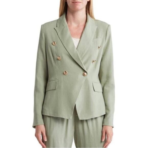 Walter Baker Phelps Linen-Blend Blazer Double Breasted in Sage Green Size XL NWT - Picture 1 of 14